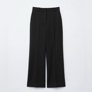 & Other Stories Wide Press Crease Black Trousers, Size 2